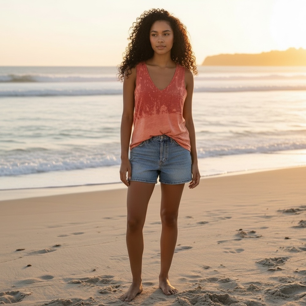 Madewell V-neck Dip Dye Burnt Orange 100% Cotton Pocket Tank Top
